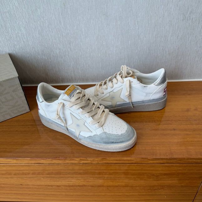 BALL STAR SNEAKERS WITH BEIGE STAR IN WHITE CALFSKIN AND GRAY SUEDE