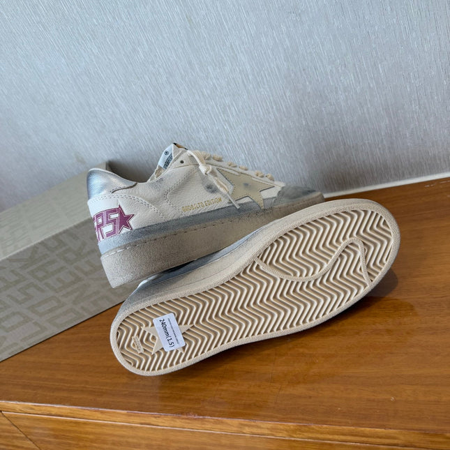 BALL STAR SNEAKERS WITH BEIGE STAR IN WHITE CALFSKIN AND GRAY SUEDE