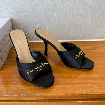 PEEP TOE SANDAL 25S HEELS 10CM IN BLACK SATIN