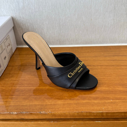 PEEP TOE SANDAL 25S HEELS 10CM IN BLACK CALFSKIN