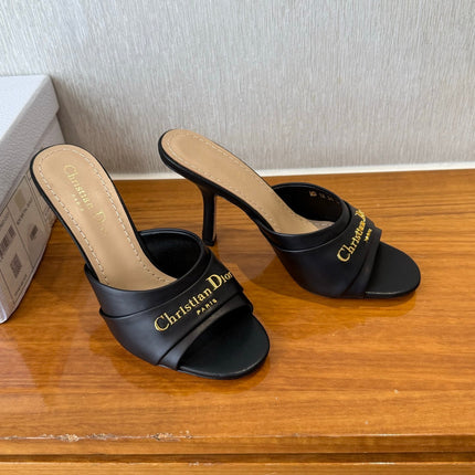 PEEP TOE SANDAL 25S HEELS 10CM IN BLACK CALFSKIN