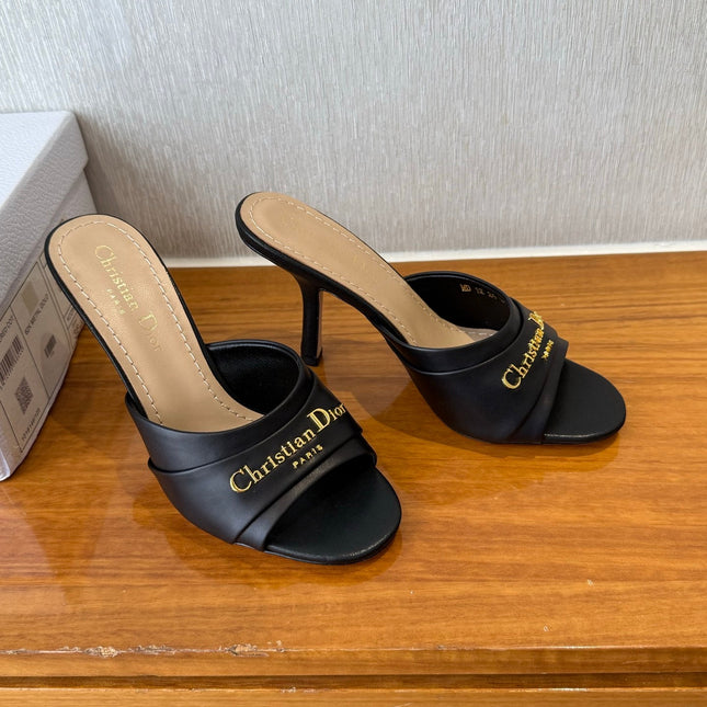 PEEP TOE SANDAL 25S HEELS 10CM IN BLACK CALFSKIN