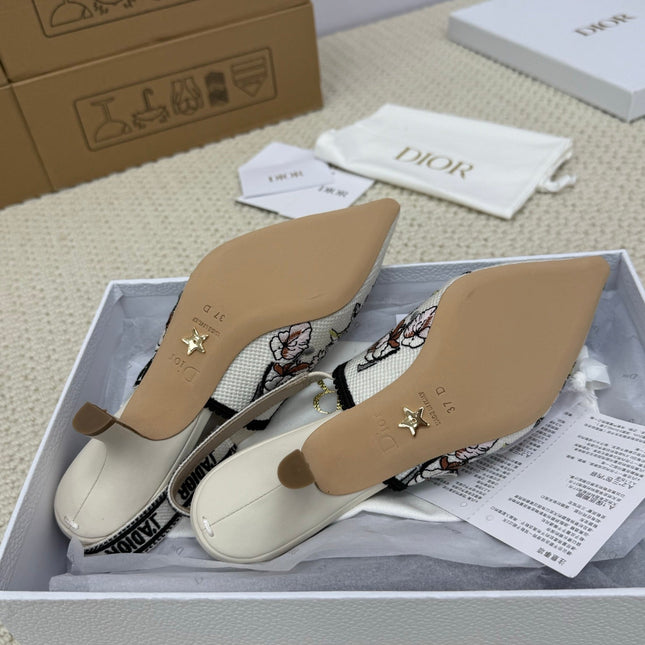 DIOR HIGH SLINGBACK 65 MM 25S IN WHITE FABRIC AND FLORAL PATTERN