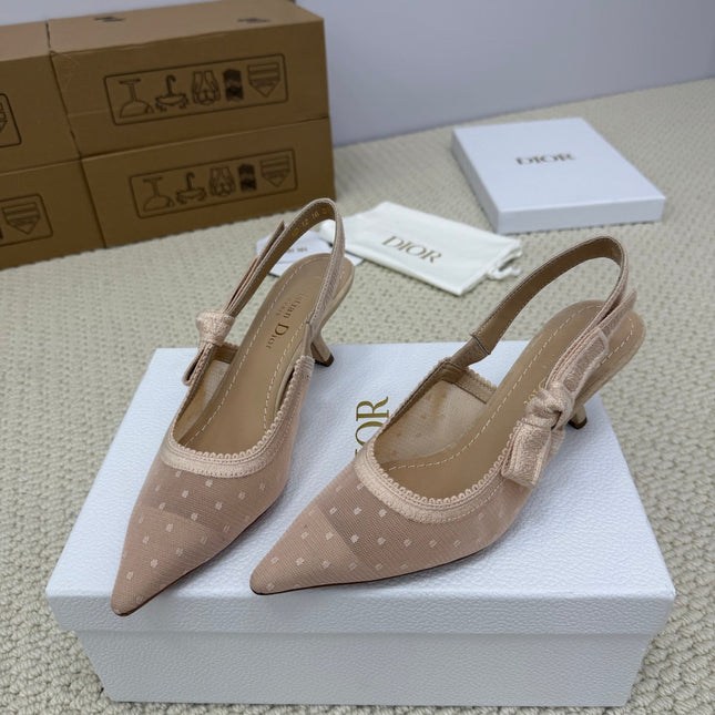 DIOR HIGH SLINGBACK 65 MM 25S IN NUDE LACE NET FABRIC AND SUEDE