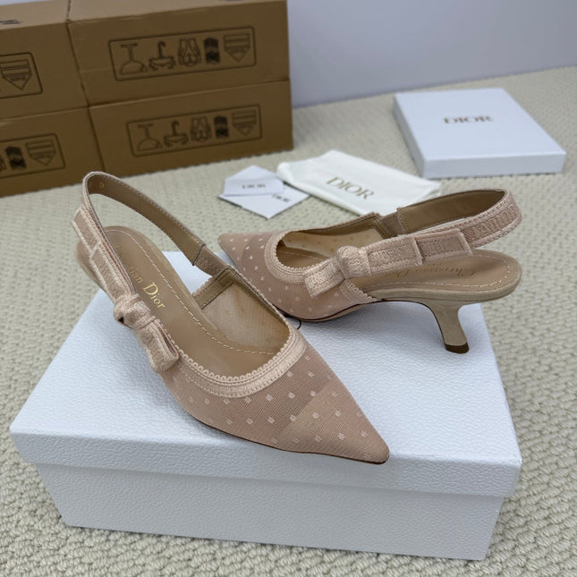 DIOR HIGH SLINGBACK 65 MM 25S IN NUDE LACE NET FABRIC AND SUEDE