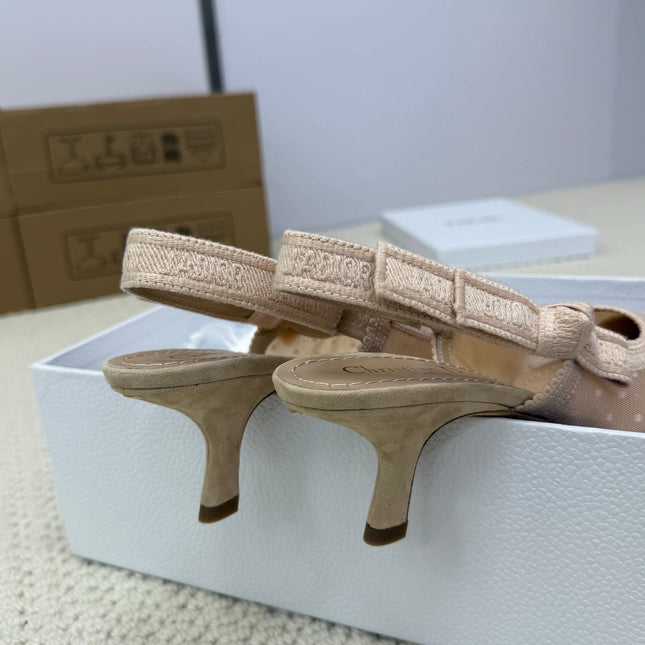 DIOR HIGH SLINGBACK 65 MM 25S IN NUDE LACE NET FABRIC AND SUEDE