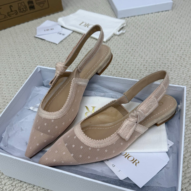 DIOR FLAT SLINGBACK 25S IN NUDE LACE NET FABRIC AND SUEDE