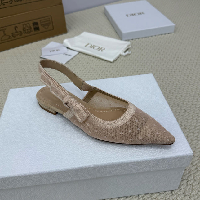DIOR FLAT SLINGBACK 25S IN NUDE LACE NET FABRIC AND SUEDE