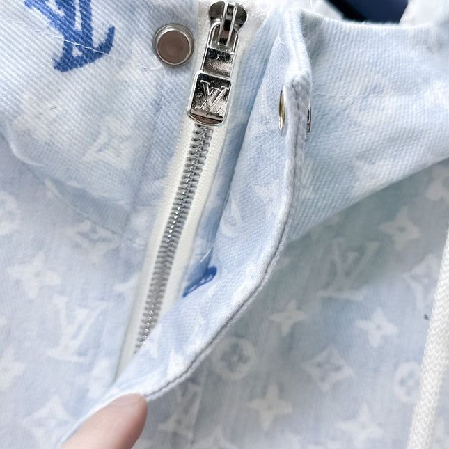 LV HOODED JACKET IN PASTEL LIGHT BLUE MONOGRAM CRAGGY DENIM 239120