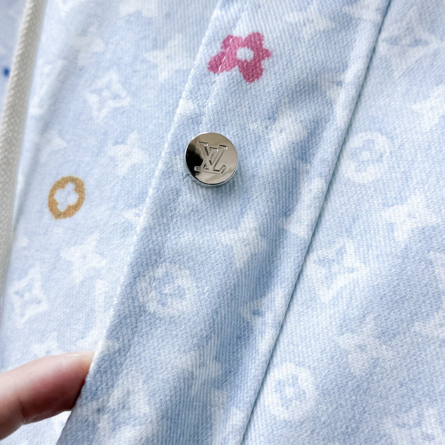 LV HOODED JACKET IN PASTEL LIGHT BLUE MONOGRAM CRAGGY DENIM 239120