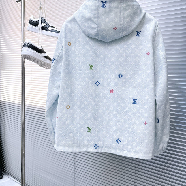 LV HOODED JACKET IN PASTEL LIGHT BLUE MONOGRAM CRAGGY DENIM 239120