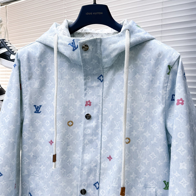 LV HOODED JACKET IN PASTEL LIGHT BLUE MONOGRAM CRAGGY DENIM 239120
