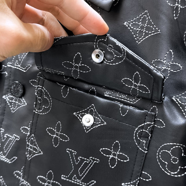LV SHIRT JACKET IN BLACK MONOGRAM EMBROIDERED CALFSKIN 239119