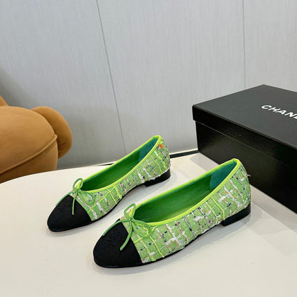 BALLET FLATS IN EMERALD GREEN TWEED AND FABRIC