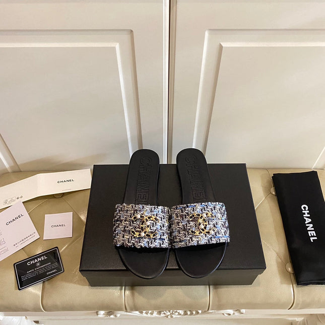 SLIPPERS IN MULTICOLOR TWEED MULE