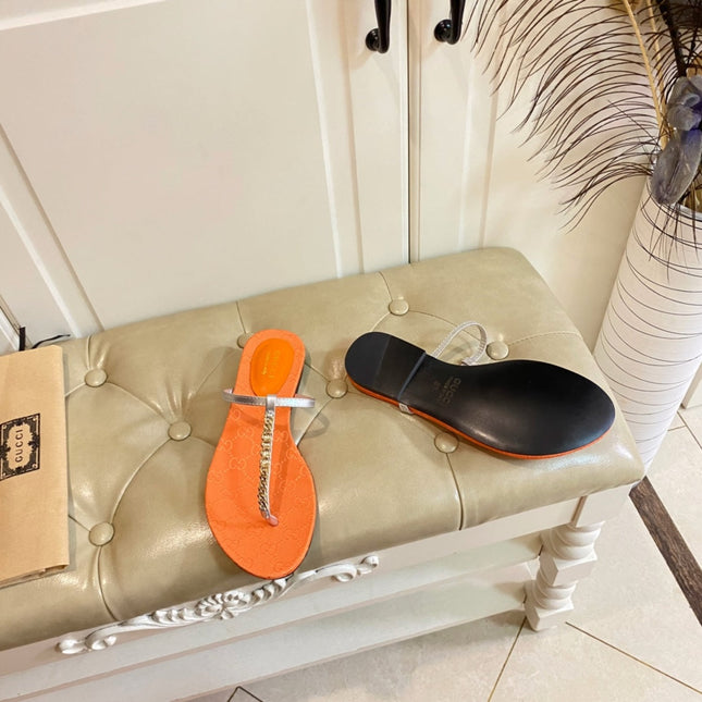 GG SIGNORINA THONG SANDALS IN ORANGE MIX SILVER SHEEPSKIN