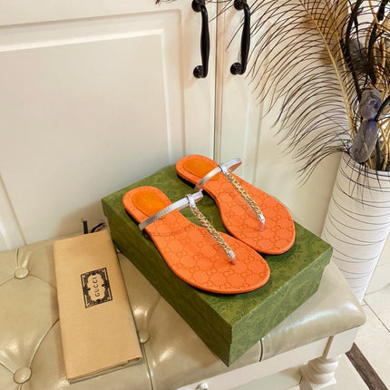 GG SIGNORINA THONG SANDALS IN ORANGE MIX SILVER SHEEPSKIN