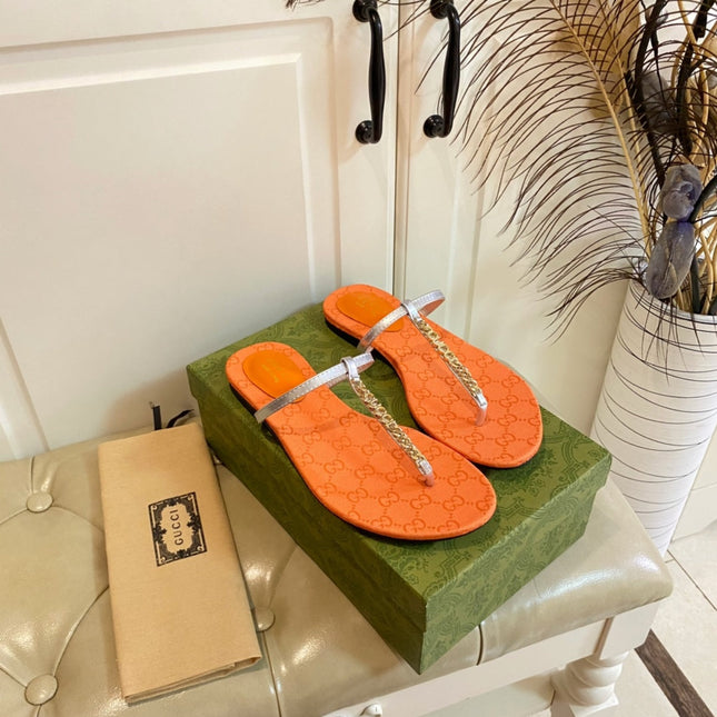 GG SIGNORINA THONG SANDALS IN ORANGE MIX SILVER SHEEPSKIN
