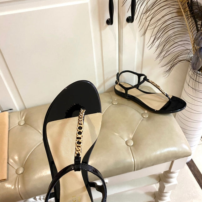 GG SIGNORINA THONG SANDALS IN BLACK MIX BEIGE SHEEPSKIN