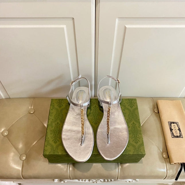 GG SIGNORINA THONG SANDALS IN SILVER SHEEPSKIN