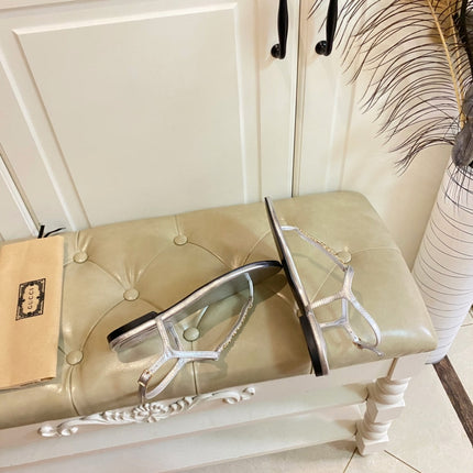 GG SIGNORINA THONG SANDALS IN SILVER SHEEPSKIN