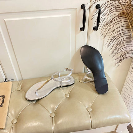 GG SIGNORINA THONG SANDALS IN SILVER SHEEPSKIN