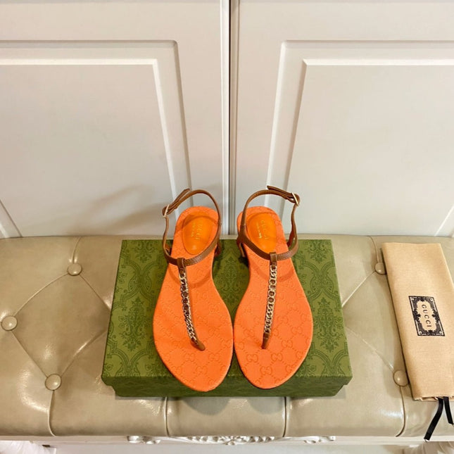 GG SIGNORINA THONG SANDALS IN ORANGE MIX BROWN SHEEPSKIN