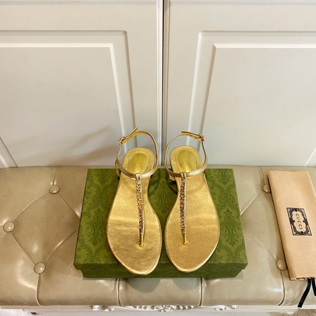 GG SIGNORINA THONG SANDALS IN GOLD SHEEPSKIN