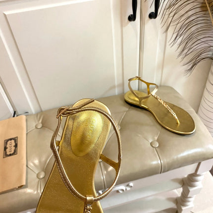 GG SIGNORINA THONG SANDALS IN GOLD SHEEPSKIN