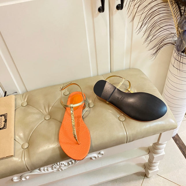 GG SIGNORINA THONG SANDALS IN GOLD MIX ORANGE SHEEPSKIN