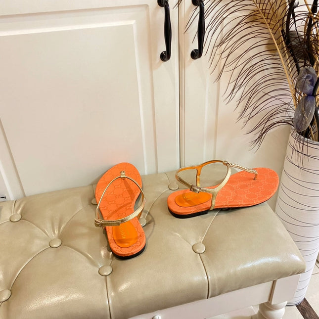 GG SIGNORINA THONG SANDALS IN GOLD MIX ORANGE SHEEPSKIN