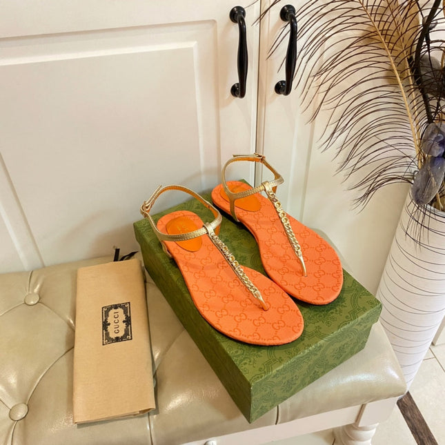 GG SIGNORINA THONG SANDALS IN GOLD MIX ORANGE SHEEPSKIN