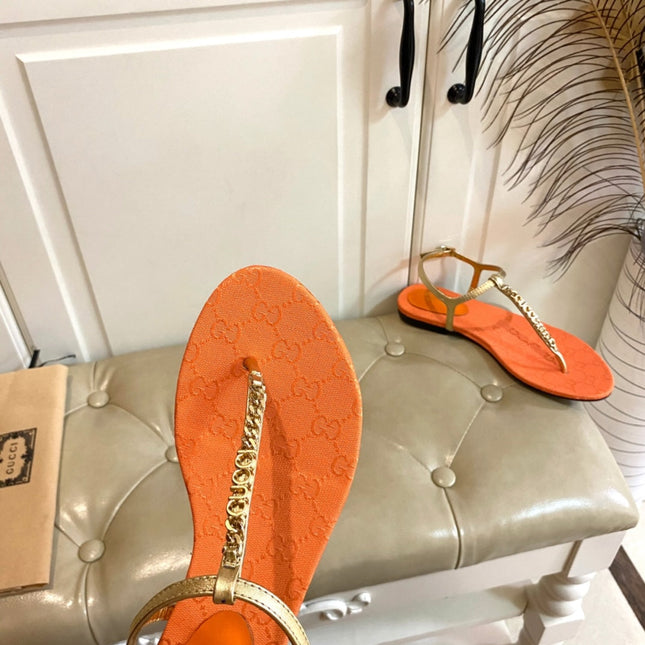 GG SIGNORINA THONG SANDALS IN GOLD MIX ORANGE SHEEPSKIN