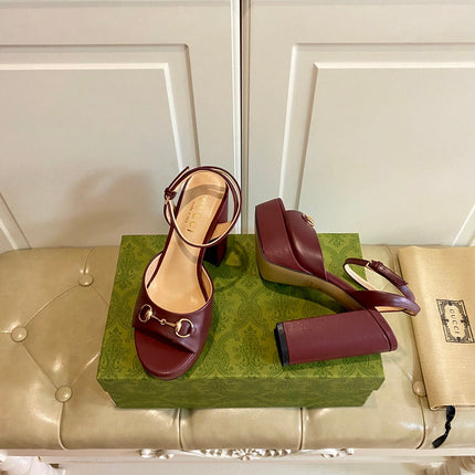 GG HORSEBIT PLATFORM SANDAL IN WINE RED SHEEPSKIN