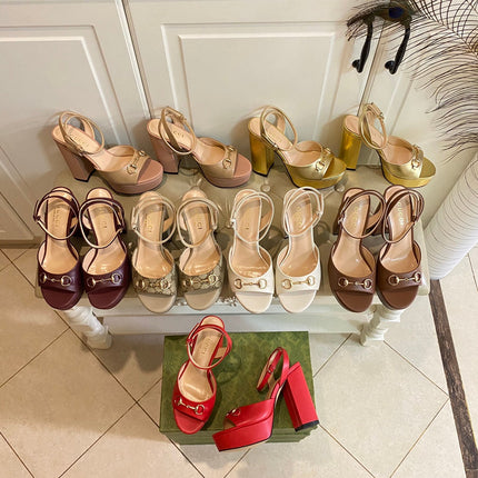 GG HORSEBIT PLATFORM SANDAL IN WINE RED SHEEPSKIN