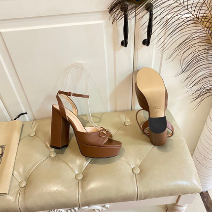 GG HORSEBIT PLATFORM SANDAL IN PENNY BROWN SHEEPSKIN