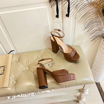 GG HORSEBIT PLATFORM SANDAL IN PENNY BROWN SHEEPSKIN