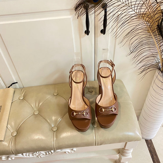GG HORSEBIT PLATFORM SANDAL IN PENNY BROWN SHEEPSKIN
