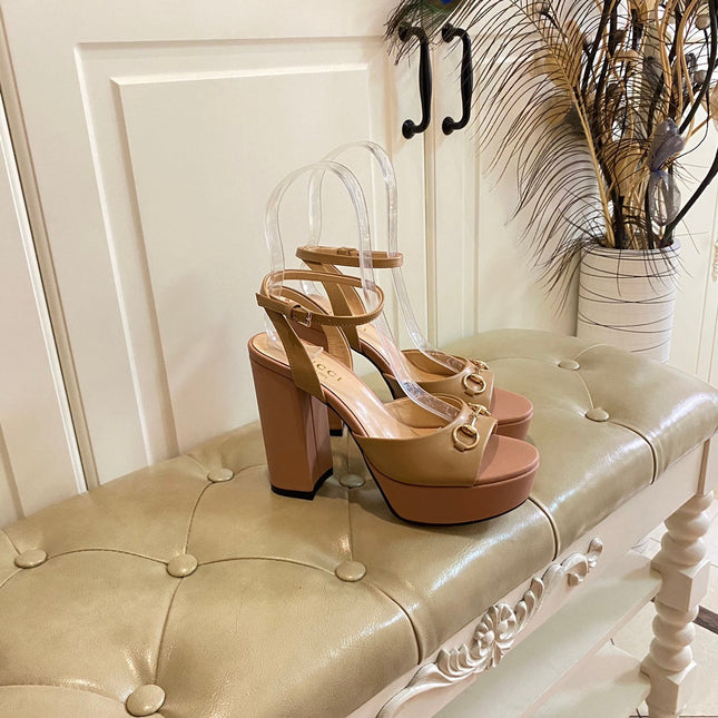 GG HORSEBIT PLATFORM SANDAL IN WHEAT BEIGE MIX LIGHT PINK SHEEPSKIN