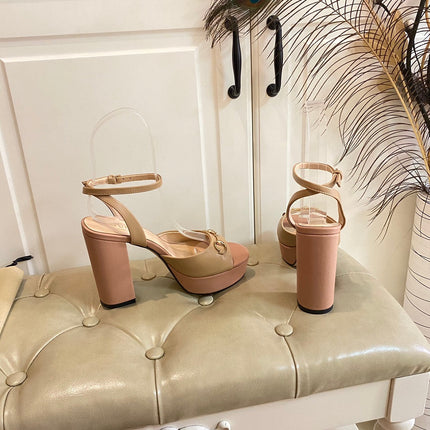 GG HORSEBIT PLATFORM SANDAL IN WHEAT BEIGE MIX LIGHT PINK SHEEPSKIN