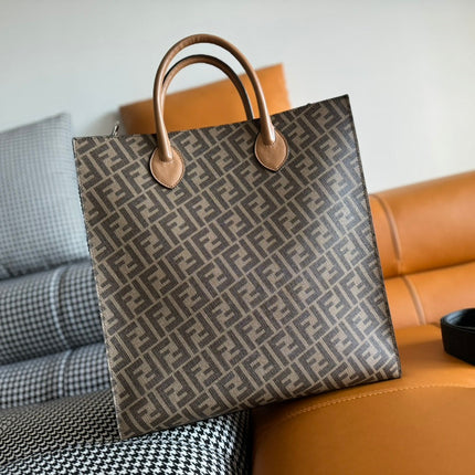 FENDI 38 BAG FF MONOGRAM FF CAMEL BROWN CALFSKIN WITH STRAP