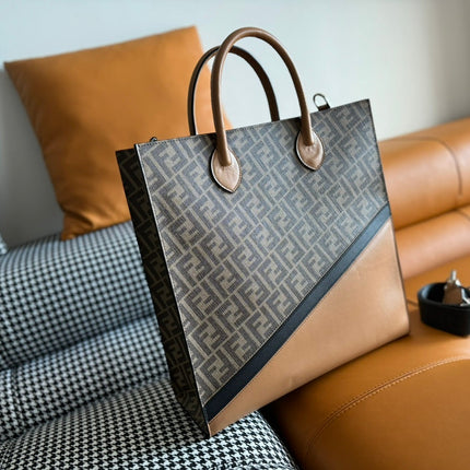 FENDI 38 BAG FF MONOGRAM FF CAMEL BROWN CALFSKIN WITH STRAP