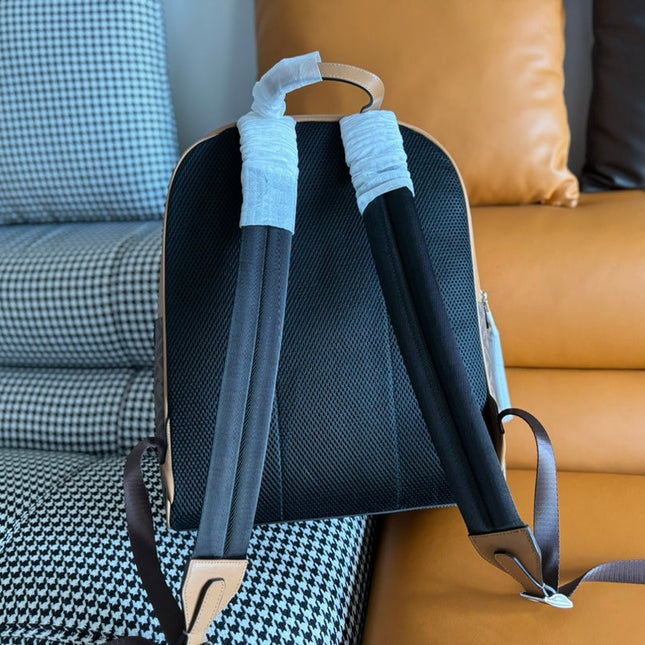 FENDI 44 MINI BACKPACK IN CAMEL BROWN MONOGRAM JACQUARD FABRIC AND CALFSKIN