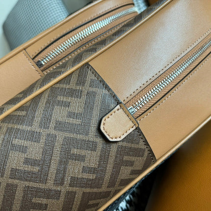 FENDI 44 MINI BACKPACK IN CAMEL BROWN MONOGRAM JACQUARD FABRIC AND CALFSKIN
