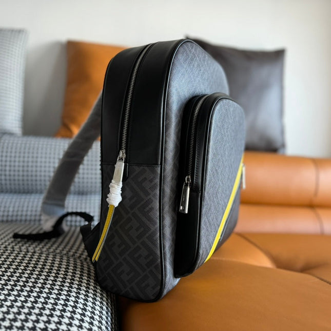 FENDI 44 MINI BACKPACK IN BLACK MONOGRAM JACQUARD FABRIC AND CALFSKIN