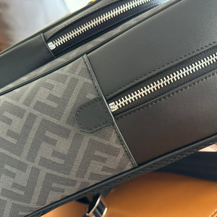 FENDI 44 MINI BACKPACK IN BLACK MONOGRAM JACQUARD FABRIC AND CALFSKIN