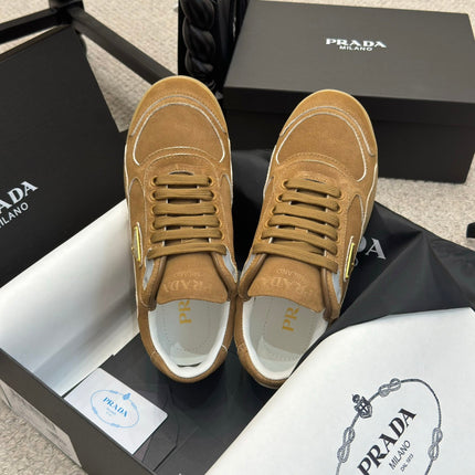 PRADA 25S SNEAKERS 20MM IN CARAMEL BROWN SUEDE