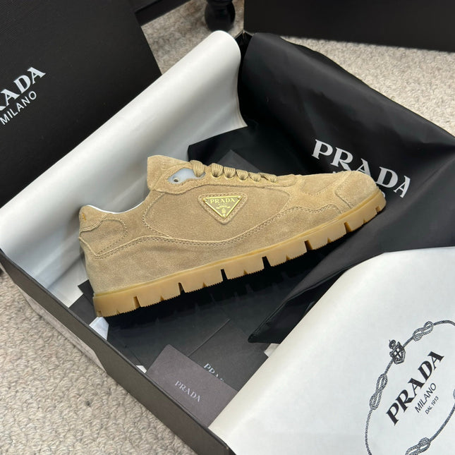PRADA 25S SNEAKERS 20MM IN WARM BEIGE SUEDE