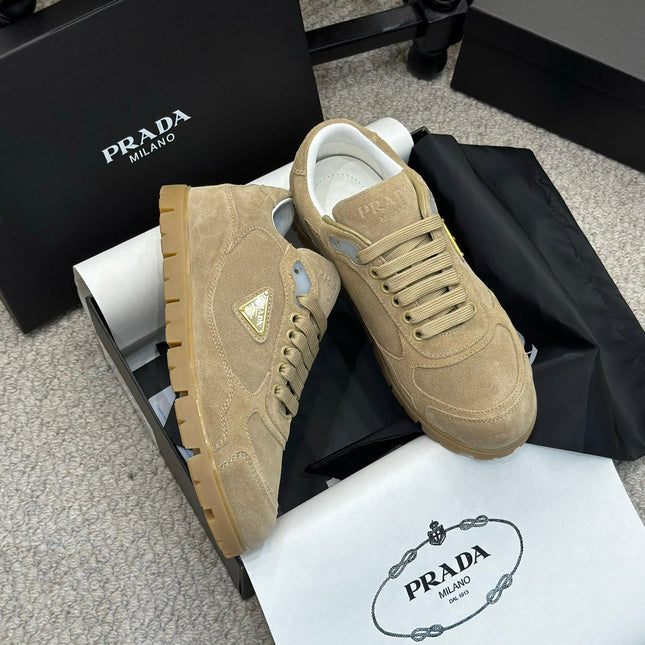 PRADA 25S SNEAKERS 20MM IN WARM BEIGE SUEDE