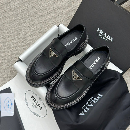 PRADA 25S LOAFER 50MM IN BLACK CALFSKIN LOGO